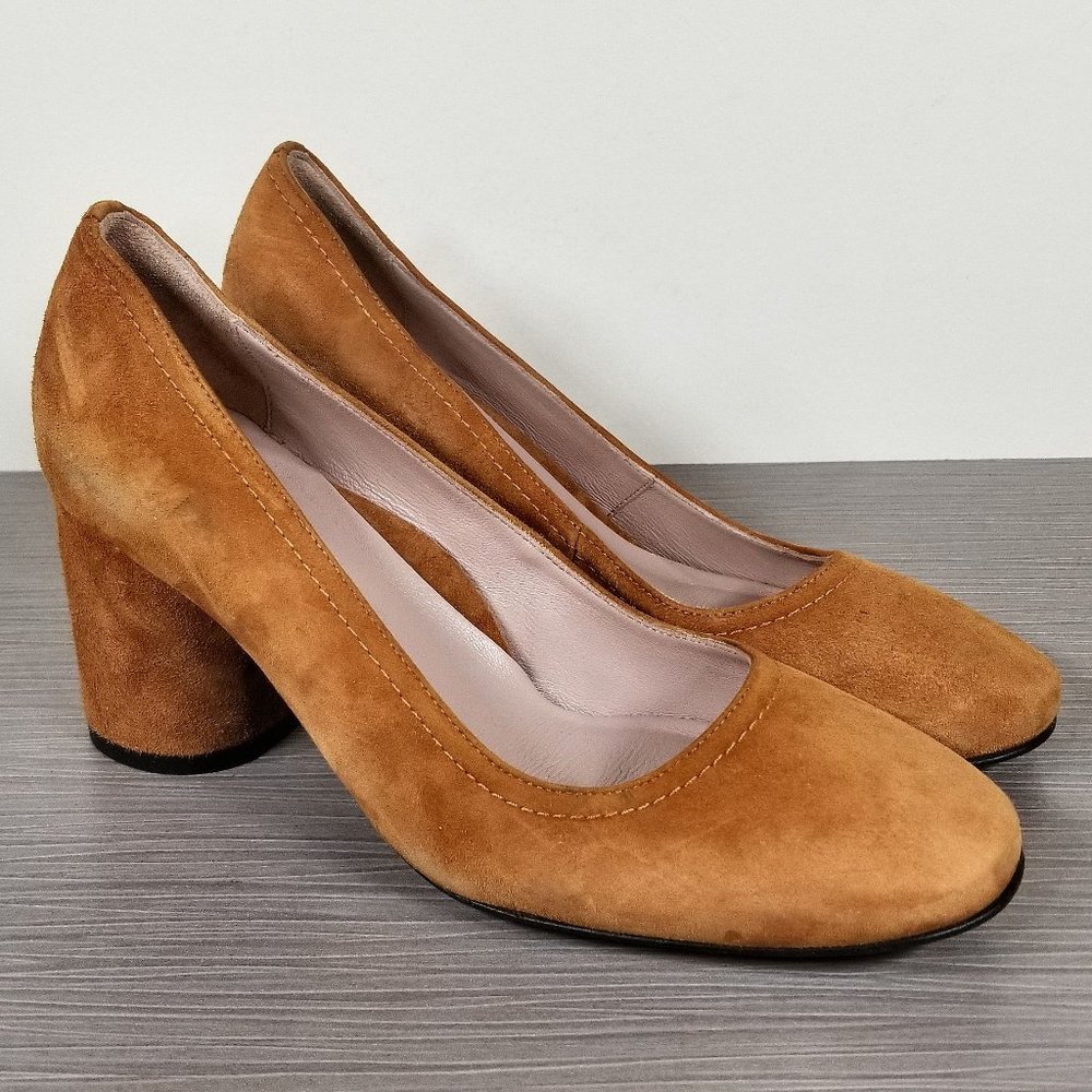 Taryn Rose Filomena Block Heel Pump, Tan Suede, Womens Size 5.5